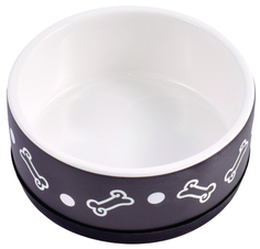 Миска для собак КерамикАрт керамическая, нескользящая Черная с косточками 400 мл