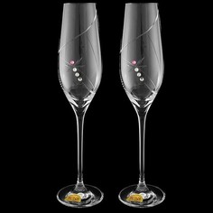 Набор бокалов для шампанского Rona A.S. розовая стрекоза с кристаллами 2 шт 210 мл Рона