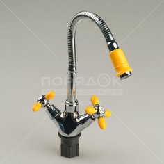 Смеситель для кухни, Эверест, с кран-буксой, гибкий излив, желтый, B58-071B Everest