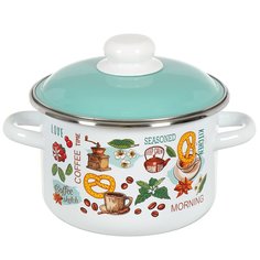 Кастрюля сталь, эмалированное покрытие, 2 л, с крышкой, цилиндрическая, СтальЭмаль, Утренний кофе, 6RD161M