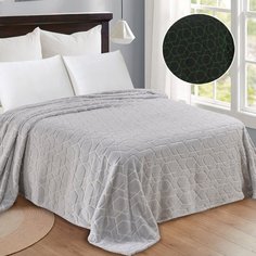 Плед 2-спальный, 180х200 см, велсофт, 100% полиэстер, Cleo, Бамбук Неон Геометрис, серый, 180/011-PBN