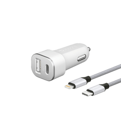 Автомобильное зарядное устройство Deppa USB Type-C/USB A, PD 3.0, 18Вт дата-кабель USB-C - Lightning (MFI) Ultra белый 11292