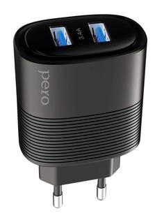 Сетевое зарядное устройство PERO TC08 AUTO MAX 2USB 3.4А черный ПЕРО