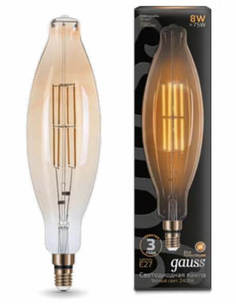 Лампочка Лампа светодиодная филаментная Gauss E27 8W 2400K золотая 155802008