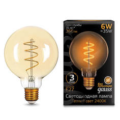 Лампочка Лампа светодиодная филаментная Gauss E27 6W 2400K золотая 105802007