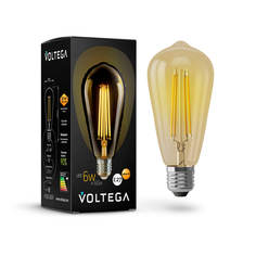 Лампочка Лампа светодиодная филаментная Voltega E27 6W 2800К золотая VG10-ST64Gwarm6W 5526