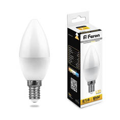 Лампочка Лампа светодиодная Feron E14 9W 2700K Свеча Матовая LB-570 25798