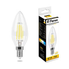 Лампочка Лампа светодиодная филаментная Feron E14 7W 2700K Свеча Прозрачная LB-66 25726