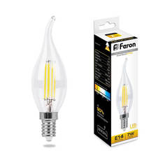 Лампочка Лампа светодиодная филаментная Feron E14 7W 2700K Свеча на ветру Прозрачная LB-67 25727