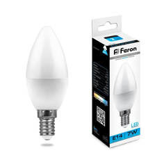 Лампочка Лампа светодиодная Feron E14 7W 6400K Свеча Матовая LB-97 25477