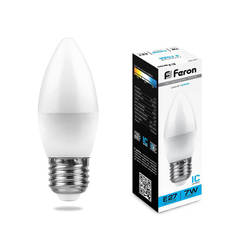 Лампочка Лампа светодиодная Feron E27 7W 6400K Свеча Матовая LB-97 25883