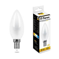 Лампочка Лампа светодиодная Feron E14 7W 2700K Свеча Матовая LB-66 25785