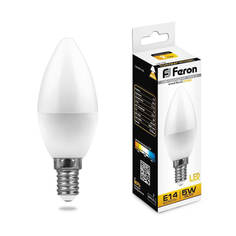 Лампочка Лампа светодиодная Feron E14 5W 2700K Свеча Матовая LB-72 25400