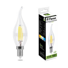 Лампочка Лампа светодиодная филаментная Feron E14 5W 4000K Свеча на ветру Прозрачная LB-59 25576