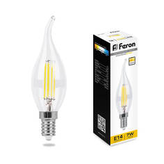 Лампочка Лампа светодиодная филаментнаядиммируемая Feron E14 7W 2700K Свеча на ветру Прозрачная LB-167 25872