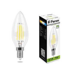 Лампочка Лампа светодиодная филаментнаядиммируемая Feron Е14 7W 4000K Свеча на ветру Прозрачная LB-166 25871