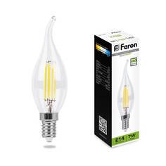 Лампочка Лампа светодиодная филаментнаядиммируемая Feron E14 7W 4000K Свеча на ветру Прозрачная LB-167 25873