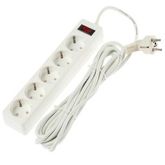 Сетевой фильтр 5 гнезд, 5 м, ПВС, 3 х 0.75, с заземлением, 10 А, без защитной шторки, белый, Smartbuy, SBSP-50-W