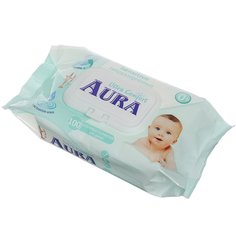 Салфетки влажные Aura, Ultra Comfort, Алое+Витамин Е, детские, 100 шт, 6488