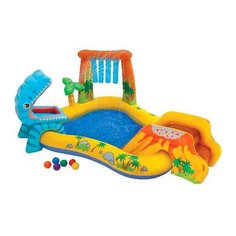 Игровой центр-бассейн 249х191х109 см, 216 л, Динозавр, горка, распылитель, мячики, Intex, 57444NP