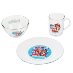 Набор детской посуды стекло, 3 шт, Enchantimals, кружка 250 мл, тарелка 19.6 см, салатник 13 см, Умка, GP51760EN Umka
