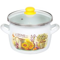 Кастрюля сталь, эмалированное покрытие, 5 л, с крышкой, Сантэкс, Милый дом, 1-2450112 САНТЕКС