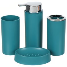 Набор для ванной 4 предмета, Аника, бирюзовый, пластик, стакан, подставка для зубных щеток, дозатор для мыла, мыльница, Y9-081