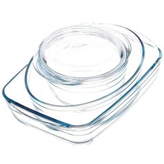 Форма для выпечки стекло, 3 шт, 30х21, 35х23, 18 см, 2.6, 2, 1.4 л, с крышкой, бесцветная, Pyrex, Essentials, 912S756/2021