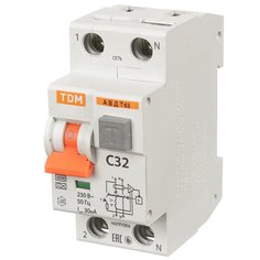 Дифференциальный автоматический выключатель TDM Electric, АВДТ 63, 32 А, С, 30 мА, SQ0202-0005