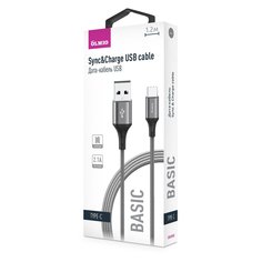 Кабель USB, OLMIO, Basic, Type-C, 2.1 А, 1.2 м, серый, 041640