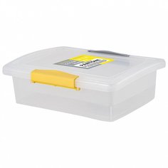 Ящик для хранения, 1.25 л, с крышкой, с защелками, прозрачный, серый, желтый, BranQ, Laconic mini, BQ2493ЖТСЕР
