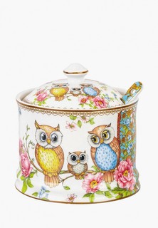 Сахарница Elan Gallery 320 мл 9х9х10 см Совушки, с ложкой