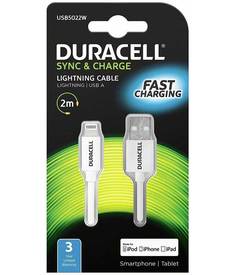 Кабель Duracell lightning MFI, 2м, TPU, Fast charging, белый, USB5022W-RU