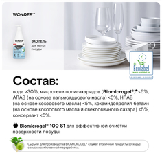 Средство для мытья посуды, овощей и фруктов WONDER LAB, экологичное, нейтральное, без запаха, 550 мл