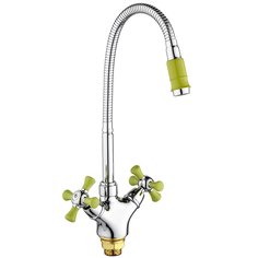 Смеситель для кухни, РМС, гибкий излив, с кран-буксой, зеленый, SL92GR-279F