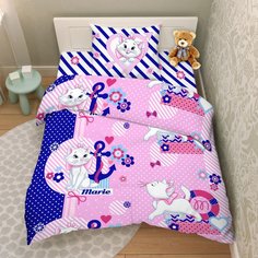 Постельное белье детское 1.5-спальное, простыня 150х214 см, 1 наволочка 70х70 см, пододеяльник 145х215 см, Василек, бязь, Морской круиз, 9686/1