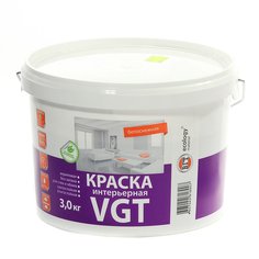 Краска воднодисперсионная, VGT, интерьерная, влагостойкая, матовая, белоснежная, 3 кг