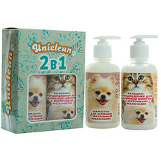 UNICLEAN Набор шампунь для шпицев и бальзам-кондиционер для длинной шерсти с маточным молочком