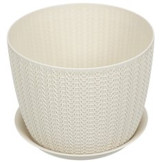 Горшок для цветов пластик, 2.8 л, 18х14 см, белый ротанг, Idea, Вязание, М 3121