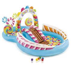 Игровой центр-бассейн 295х130х191 см, 206 л, Сладости, горка, распылитель, 6 мячиков, 2 конфеты, 81 кг, Intex, 57149NP