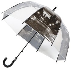 Зонт для женщин, полуавтомат, трость, 60 см, Город, прозрачный, прозрачный, PU0648