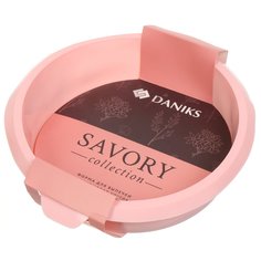 Форма для выпечки силикон, 25.5х6.5 см, круглая, розовая, Daniks, Savory, Y4-4968