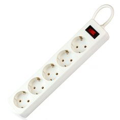 Сетевой фильтр 5 гнезд, 1.8 м, ПВС, 3 х 0.75, с заземлением, 10 А, без защитной шторки, белый, Smartbuy, SBSP-18-W