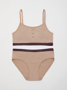 Набор из топа и трусов-слипов для девочек (бежевый, 134-140) Sela