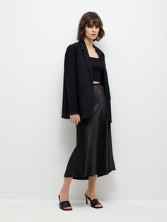 Сатиновая юбка миди (черный, M) Sela