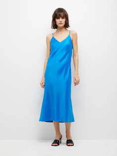 Сатиновое платье миди (синий, L) Sela