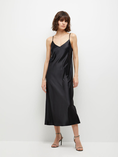 Сатиновое платье миди (черный, XL) Sela