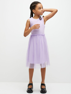 Платье с юбкой из сетки для девочек (сиреневый, 140) Sela