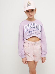 Укороченный свитшот с принтом для девочек (сиреневый, 146) Sela