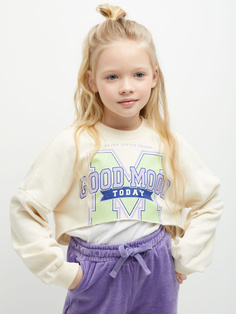 Укороченный свитшот с принтом для девочек (белый, 152) Sela